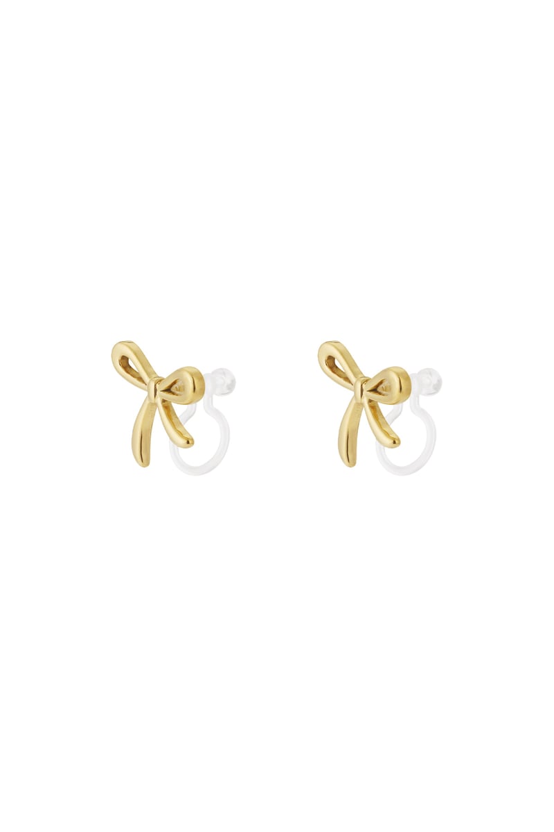 gold bow clip earrings stainless steel