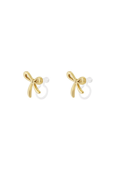 gold bow clip earrings stainless steel