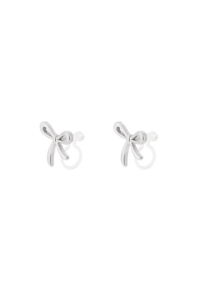 silver bow clip earrings stainless steel
