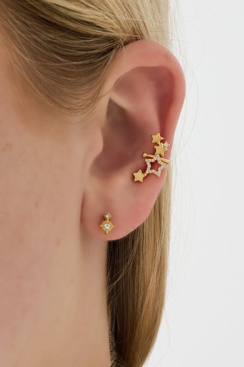 copper ear cuffs worn on model’s ear