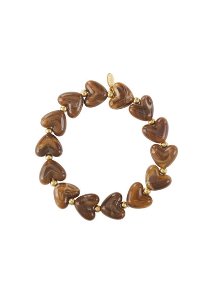 Heart bracelet stainless steel brown