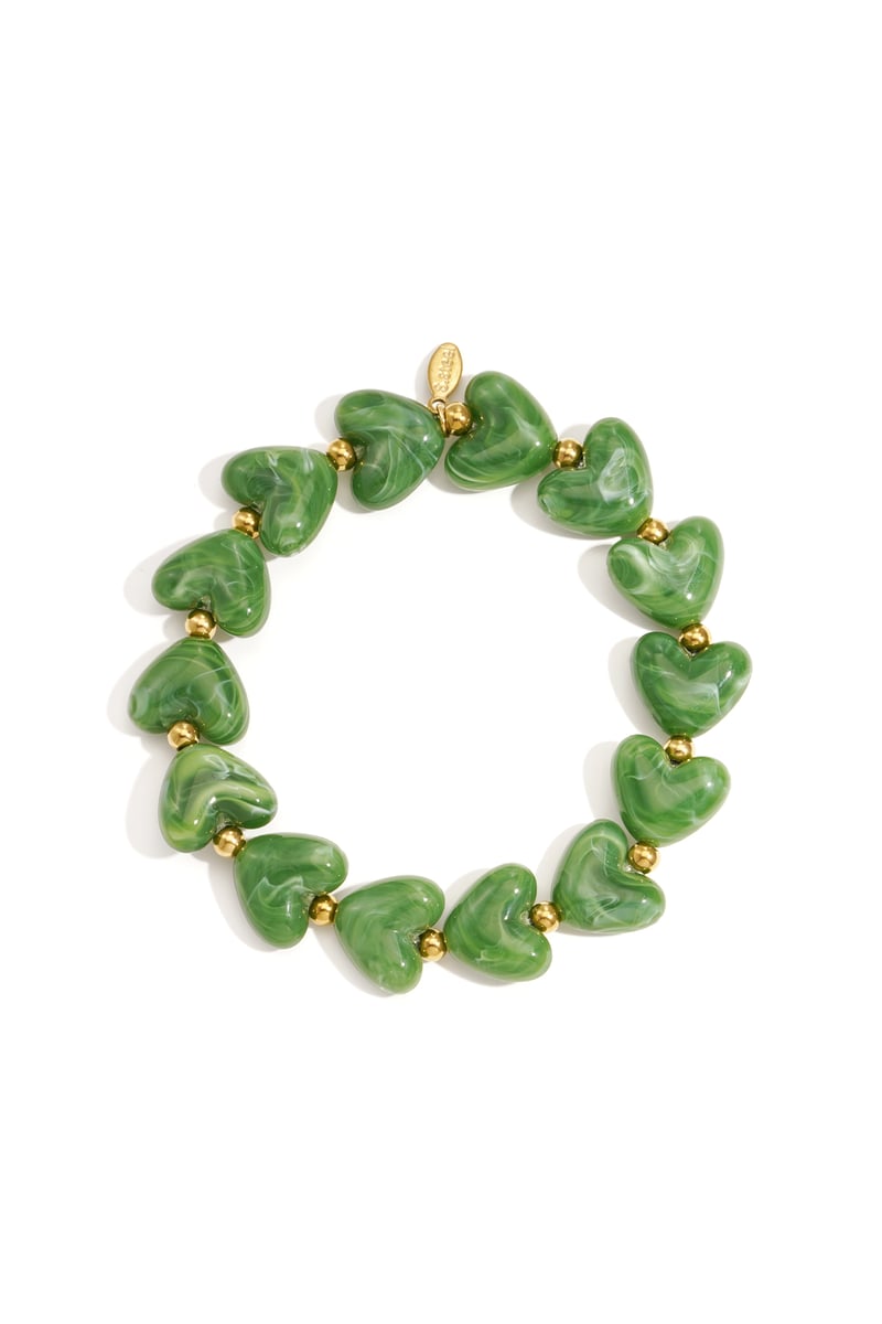 green stainless steel heart bracelet