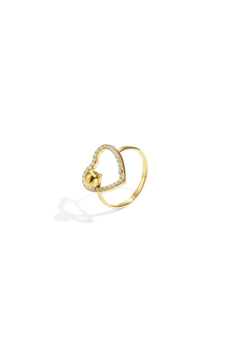 gold stainless steel heart statement ring