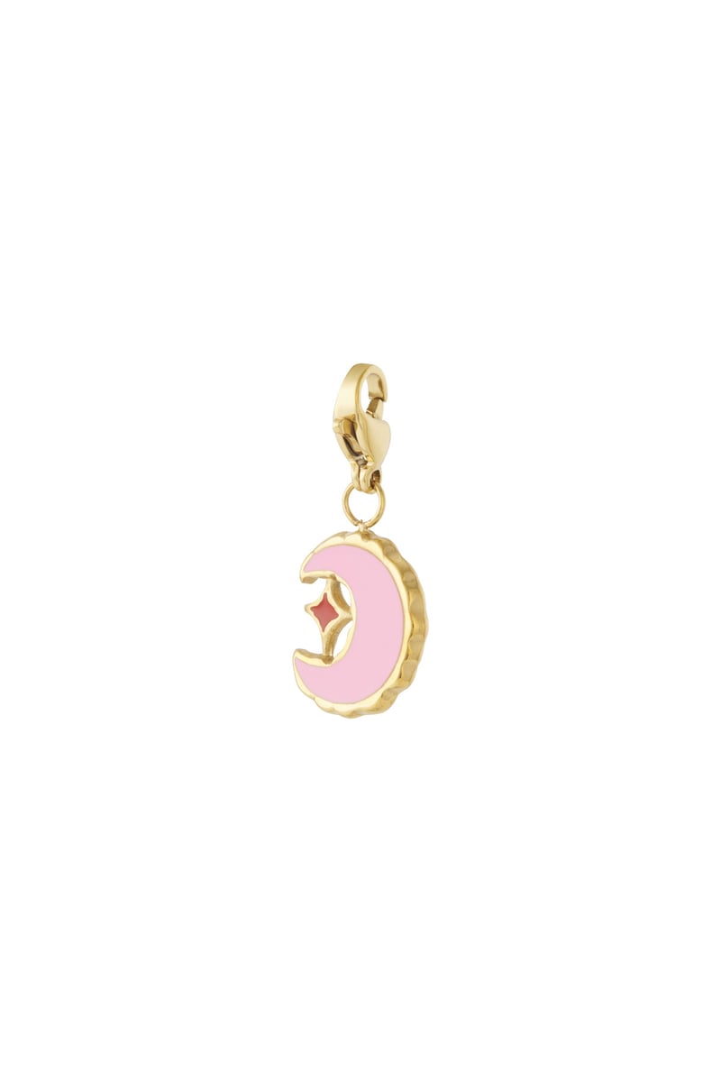 close-up of pink moon charm detail
